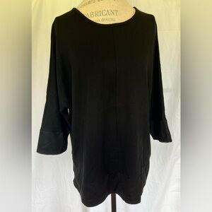 Anne Klein Womens Mesh Accent Bell Sleeved Blouse in Classic Black Sz 2X